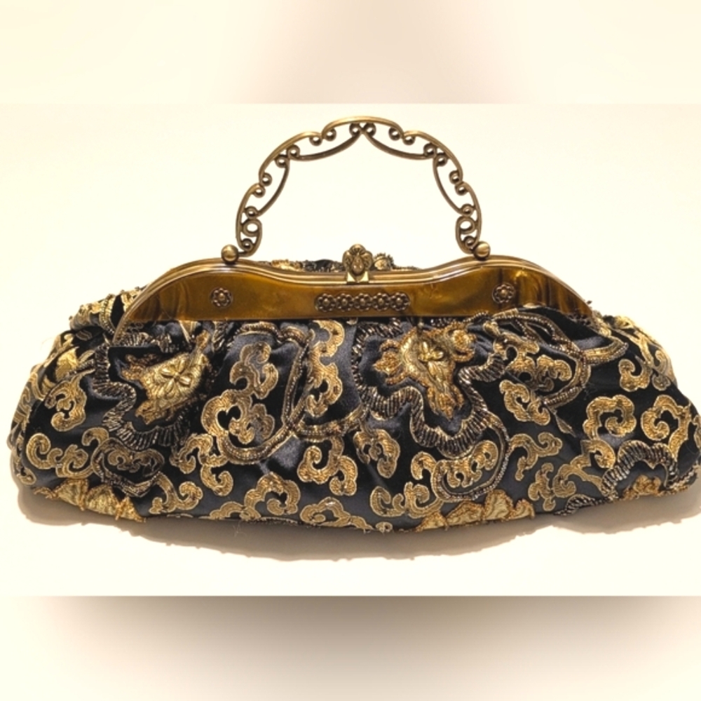 Victorian Black and Gold Embroidered Clutch